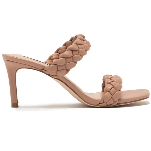 STEVE MADDEN Heels Prema Braided Sandal Tan Braided Vamp Kitten Heel NIB - Picture 2 of 8